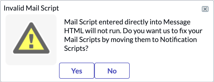 Invalid mail script message