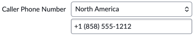 A Caller Phone Number field with a drop-down menu for phone number territory and an input box for entering the phone number.