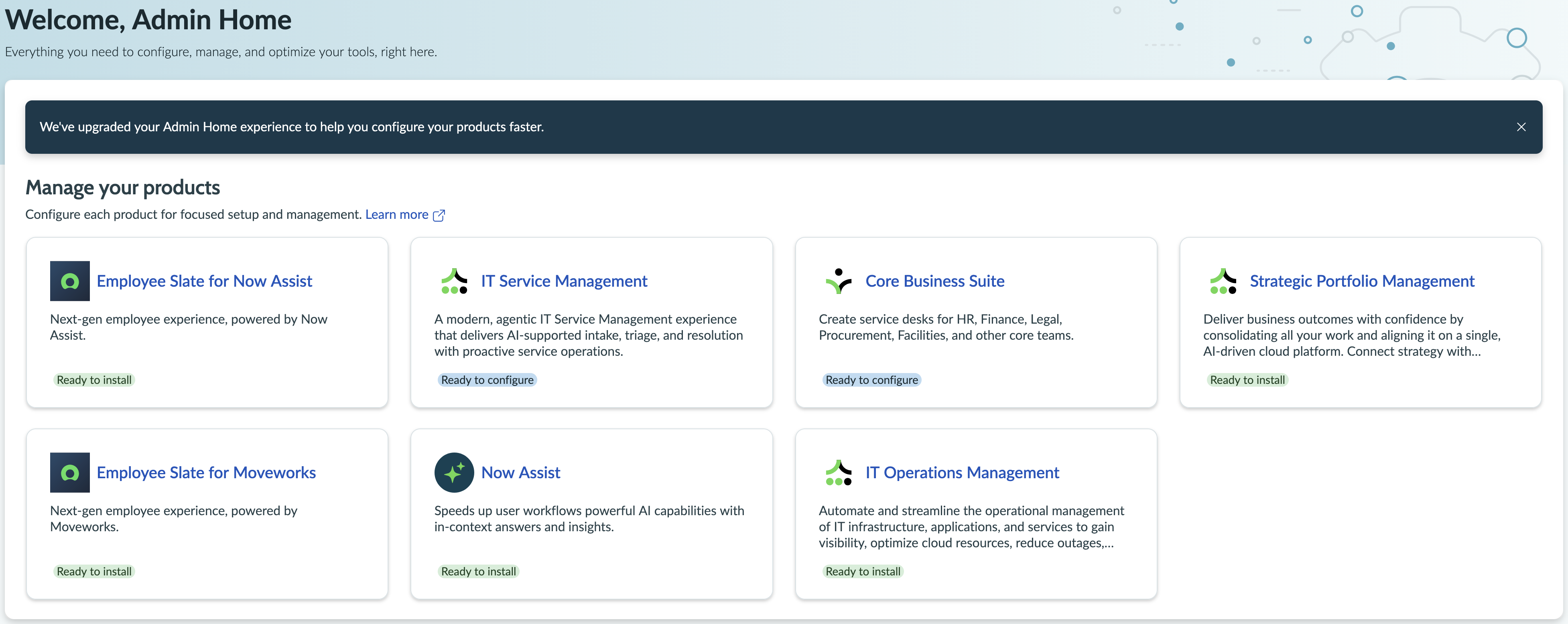 Screenshot showing Manage your products section