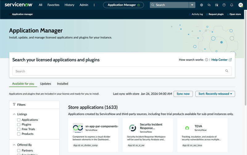 Application Manager home.