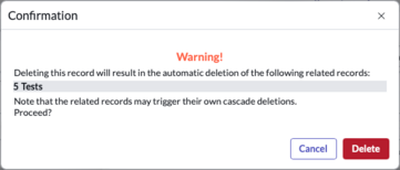 Warning before deleting a test case.