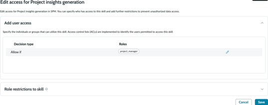 Edit access screen for Project insights generation skill.