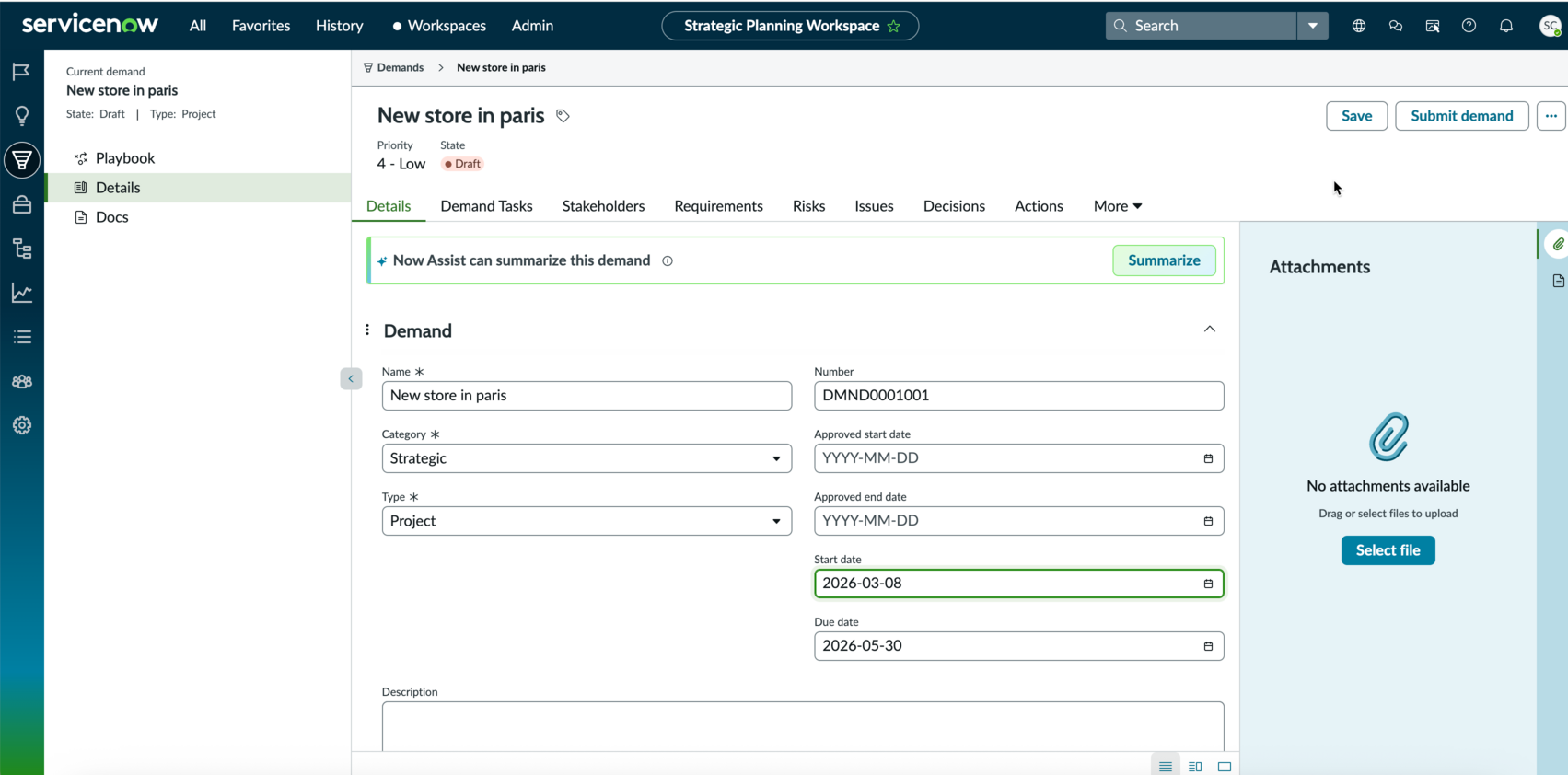 Use the Summarize button to generate a concise summary of the demand.
