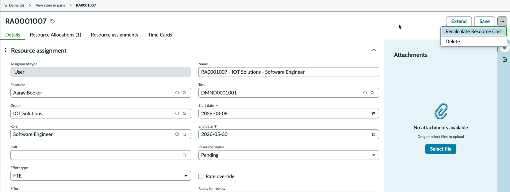 Use the Recalculate Resource Cost button to recalculate the costs of a resource.