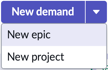 Beispiele für Dropdown-Listenaktionen, die Optionen zum Auswählen eines neuen Epic und eines neuen Projekts als neues Planungselement auf der Seite „Priorisierung“ anzeigen.