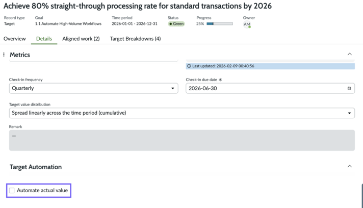 Enabling target automation in Strategic Planning
