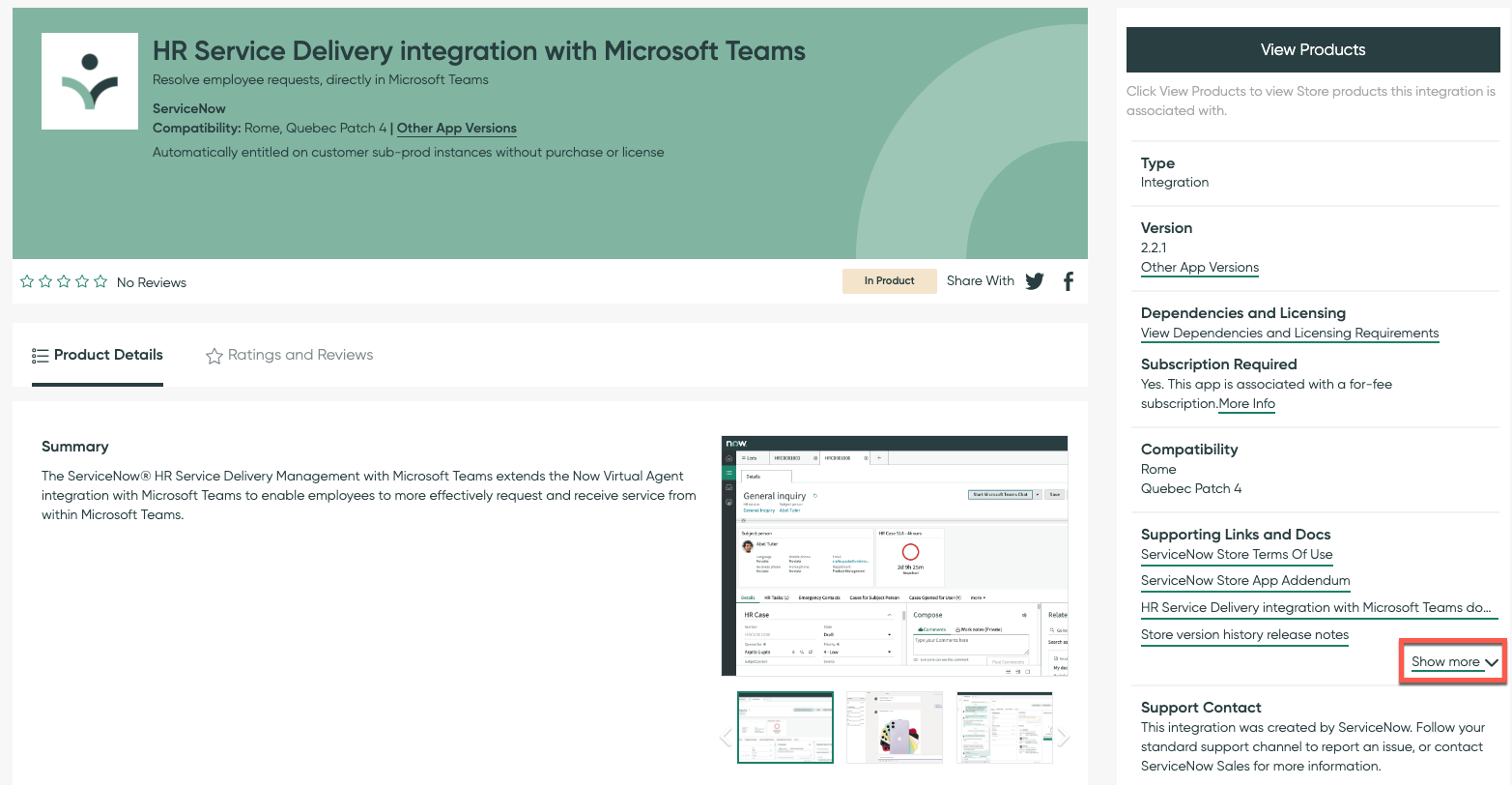 HR Service Delivery integration with Microsoft Teams ストアページからの更新セット