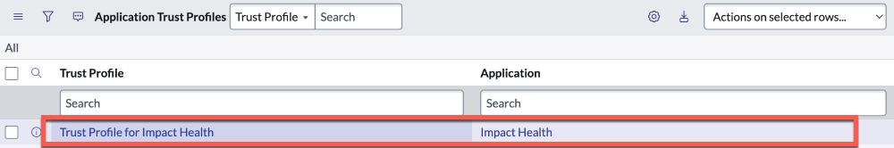 Impact Health Trust Profile in Application Trust Profiles.