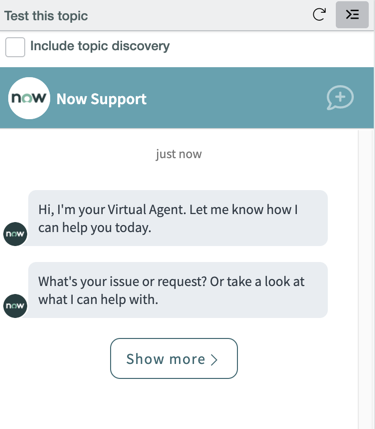 Agent virtuel bot affichant le changement dans le texte avec l’option Tout me montrer lors du test.