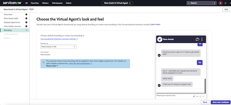 Utilisez la page de personnalisation pour sélectionner l’apparence Agent virtuel .