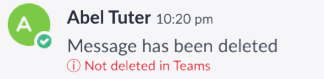 Fenêtre de message affichant le message Non supprimé dans Teams