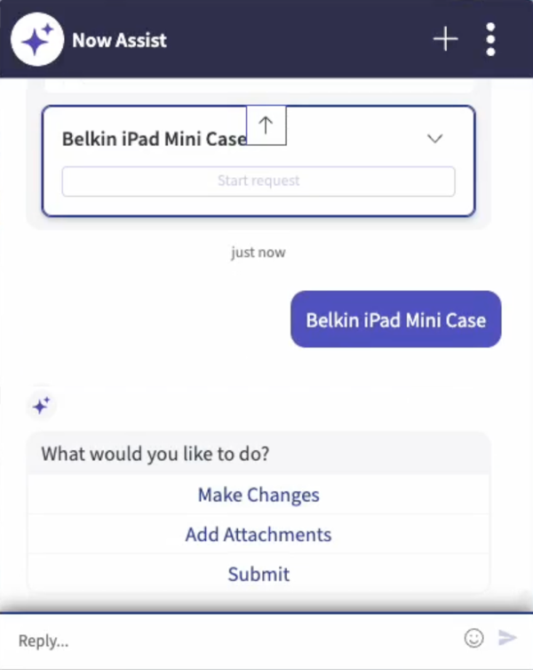 Une fois que l’utilisateur a saisi « nouvelle adresse e-mail », Agent virtuel une carte de catalogue intitulée « Créer un compte de messagerie » a été renvoyée. L’utilisateur peut commencer, afficher plus de résultats ou poser une autre question.