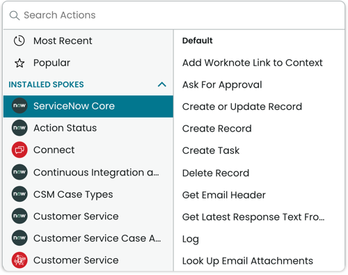 Utilisez le sélecteur d’actions pour rechercher des actions que vous pouvez ajouter à votre flux.