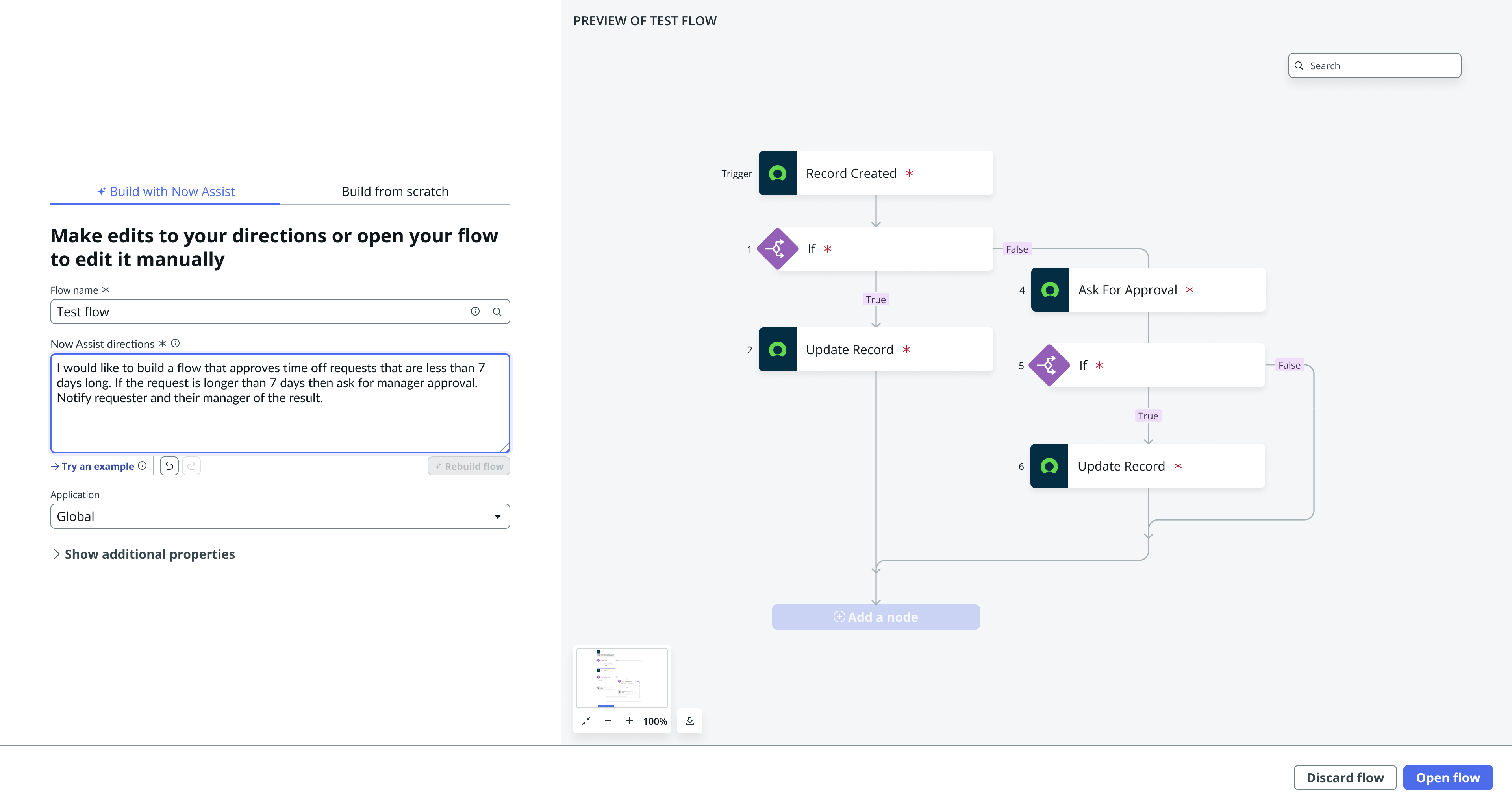 Exemple d’aperçu de flux dans la vue diagramme.