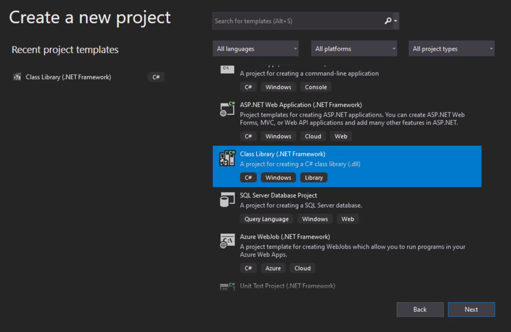 Class library DOT NET Framework.