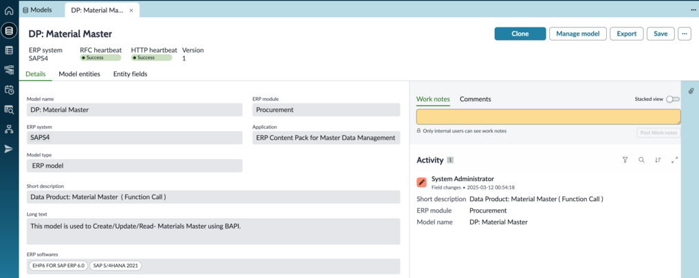 Content pack model record page.