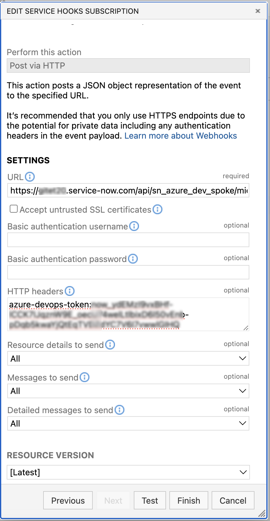 Configuring settings in the webhook for external triggers.