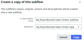 Create copy of subflow modal with name and application fields.