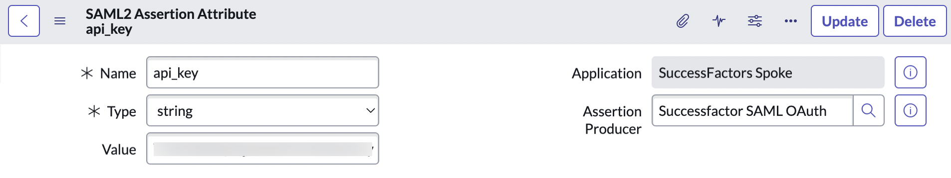SAML2 アサーション属性レコード。