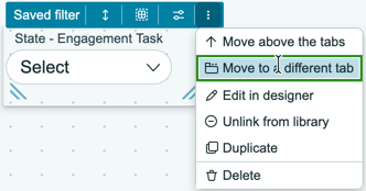 Menu in header of filter with actions available to admin.