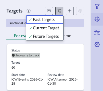 Selecting which targets to view on the Targets panel.
