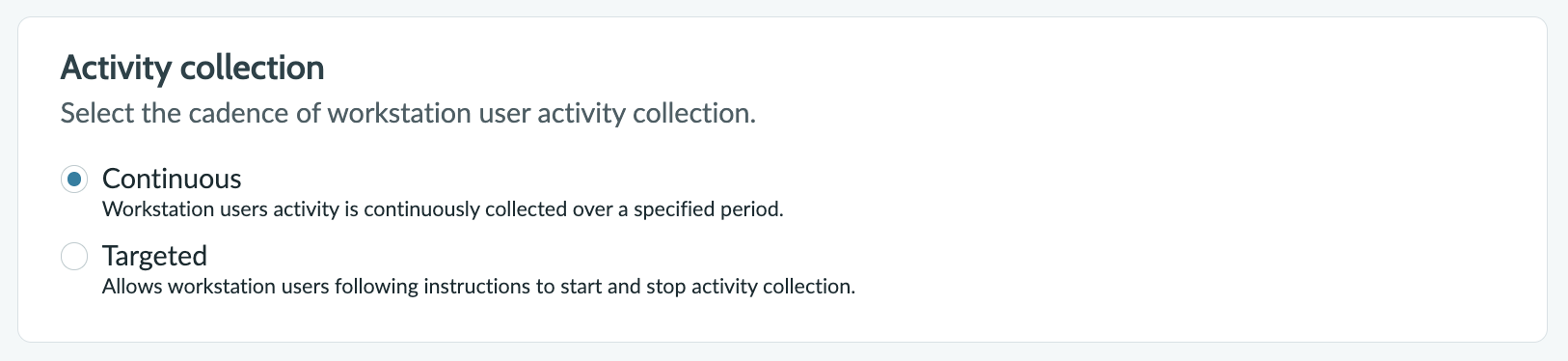 Screenshot showing activity collection options.