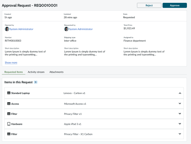 Approval Info Record widget showing all of the information available about the approval including comments by the requester.