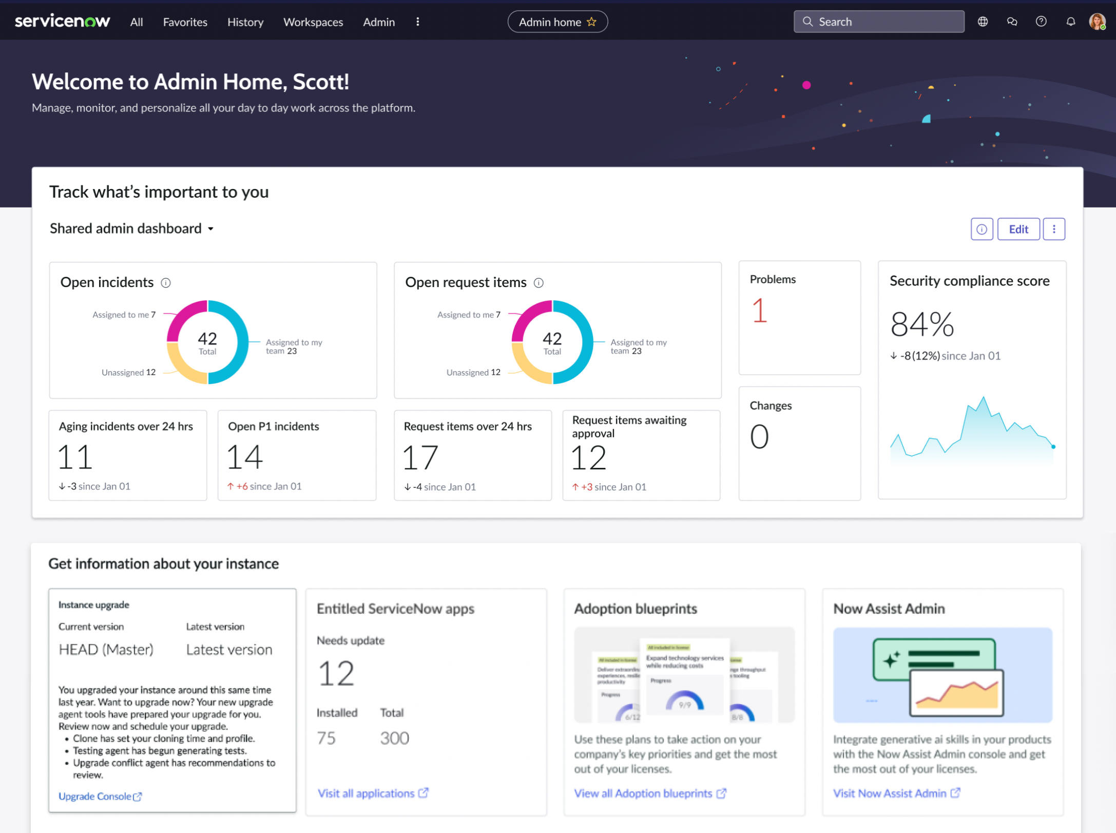 The Admin Home page