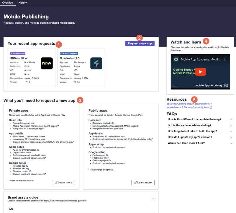 Page principale de Mobile Publishing