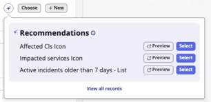 Fenêtre contextuelle de recommandations de composants affichant trois recommandations