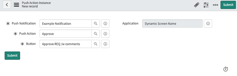 Instance d’action push associant une action à une fonction