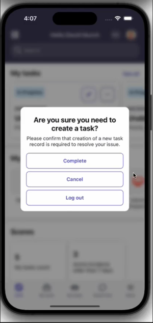 Mobiles Popup mit der Option zum Abschließen, Abbrechen oder Abmelden
