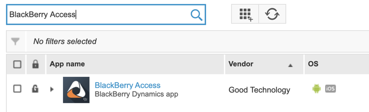 Liste der verfügbaren BlackBerry UEM-Apps