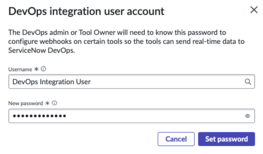 [ワークスペースから DevOps 統合ユーザーアカウントのパスワードを設定] を選択します。
