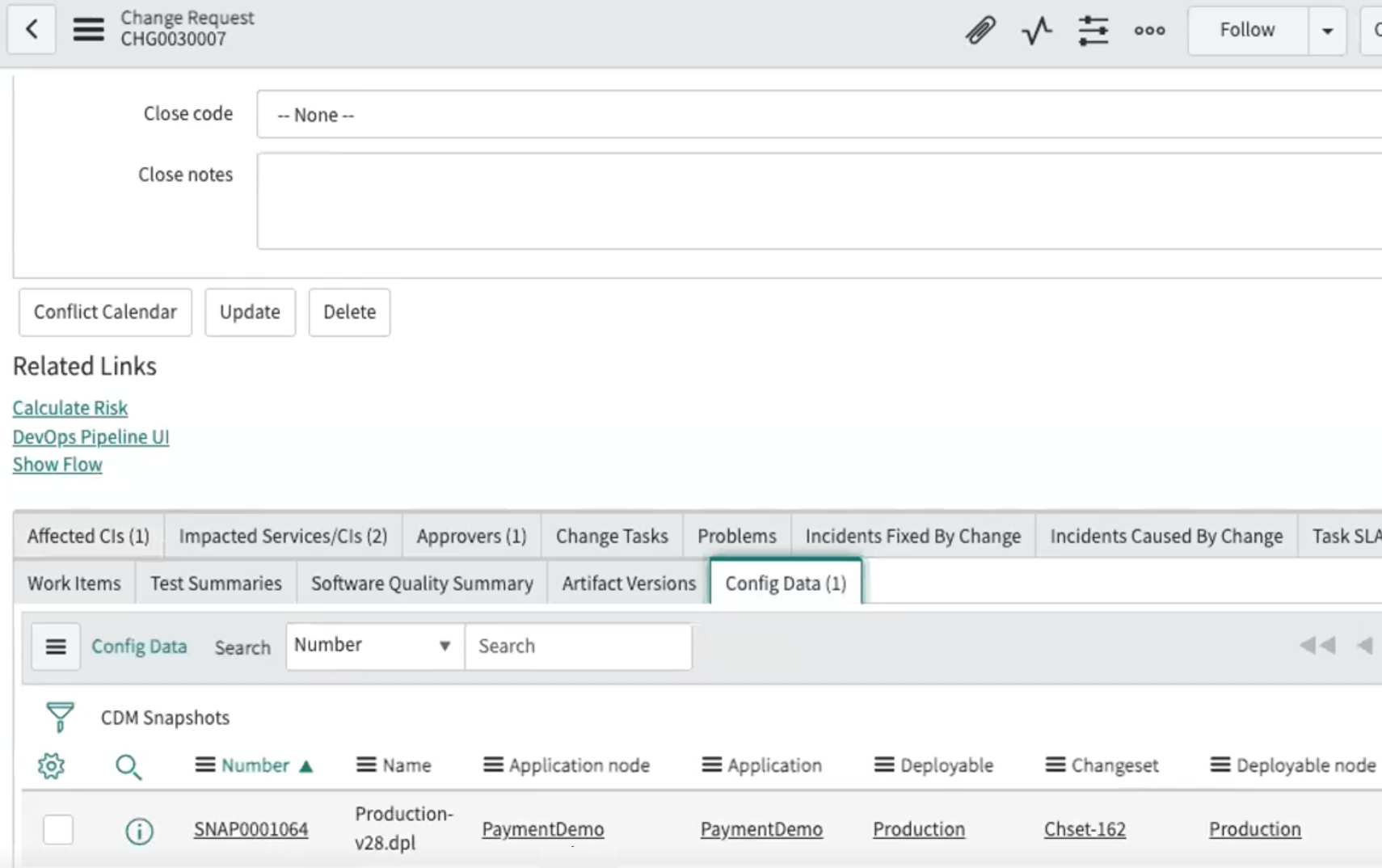 DevOps コンフィグの変更要求
