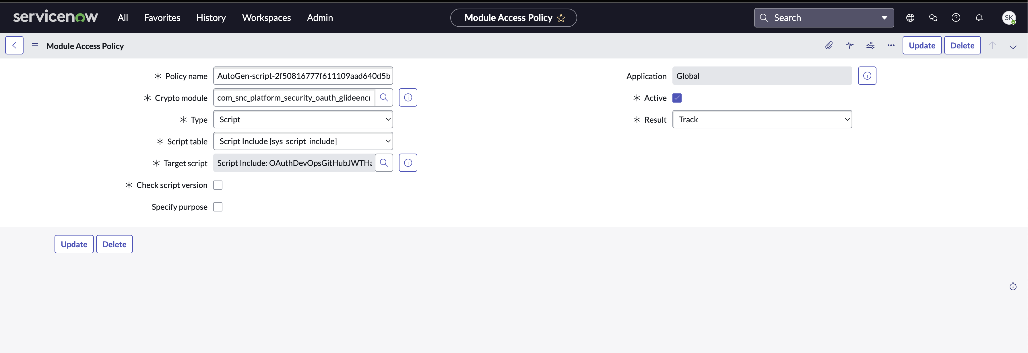 結果フィールドが追跡に設定されていることを示すフォーム。