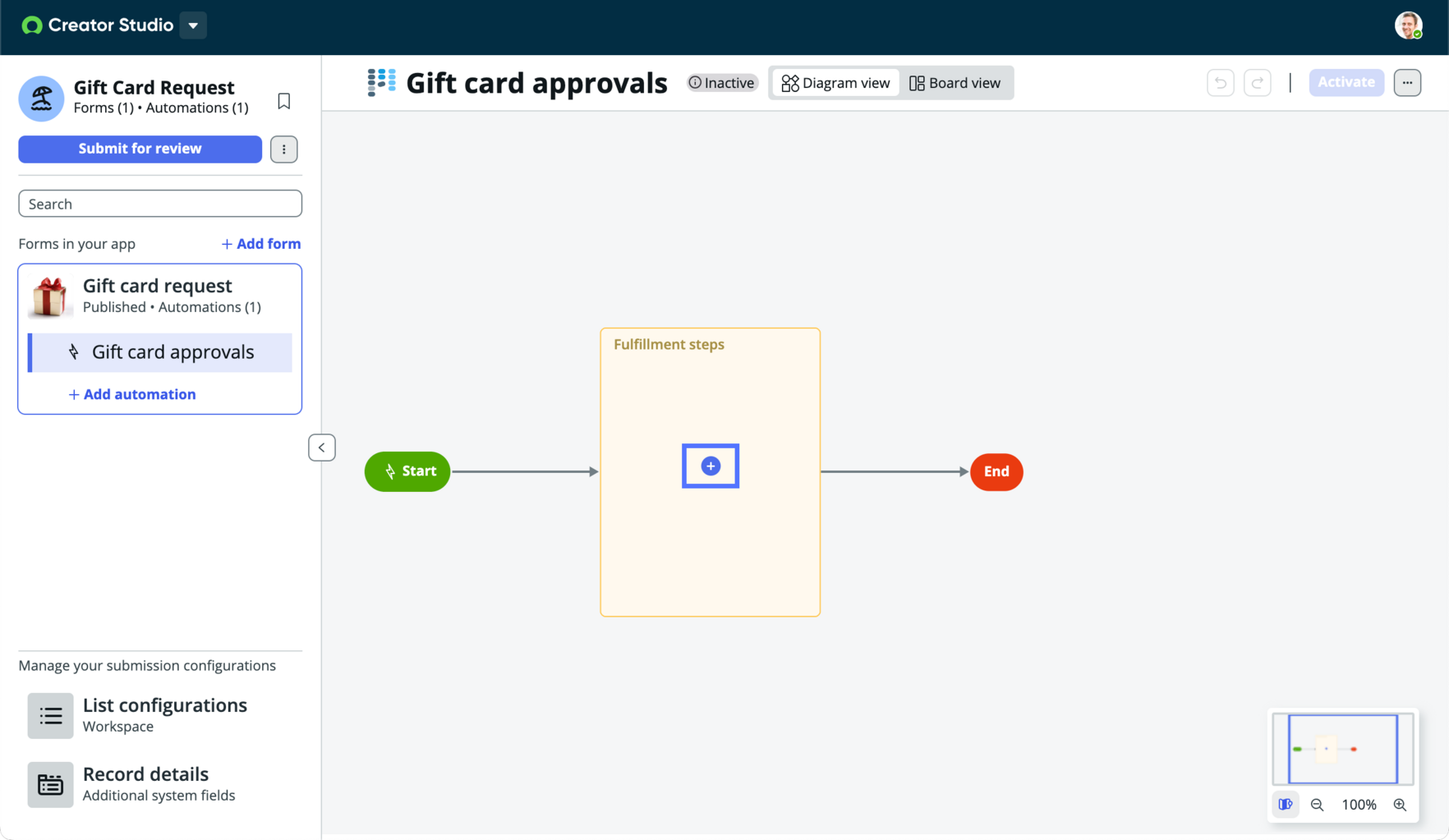 Selecione o sinal de mais para adicionar uma atividade