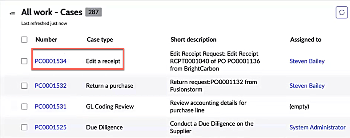 Caso de compras do tipo Editar um recibo.
