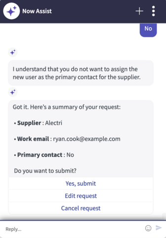 Resumo da solicitação para inscrever um novo usuário.