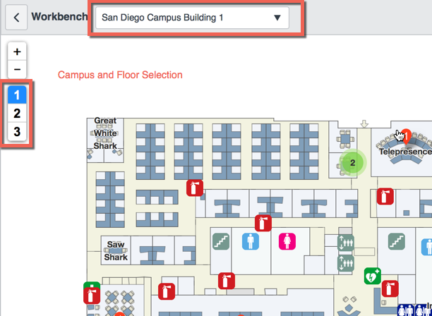 In this figure, a facilities map image displays a building floor and its designated spaces.