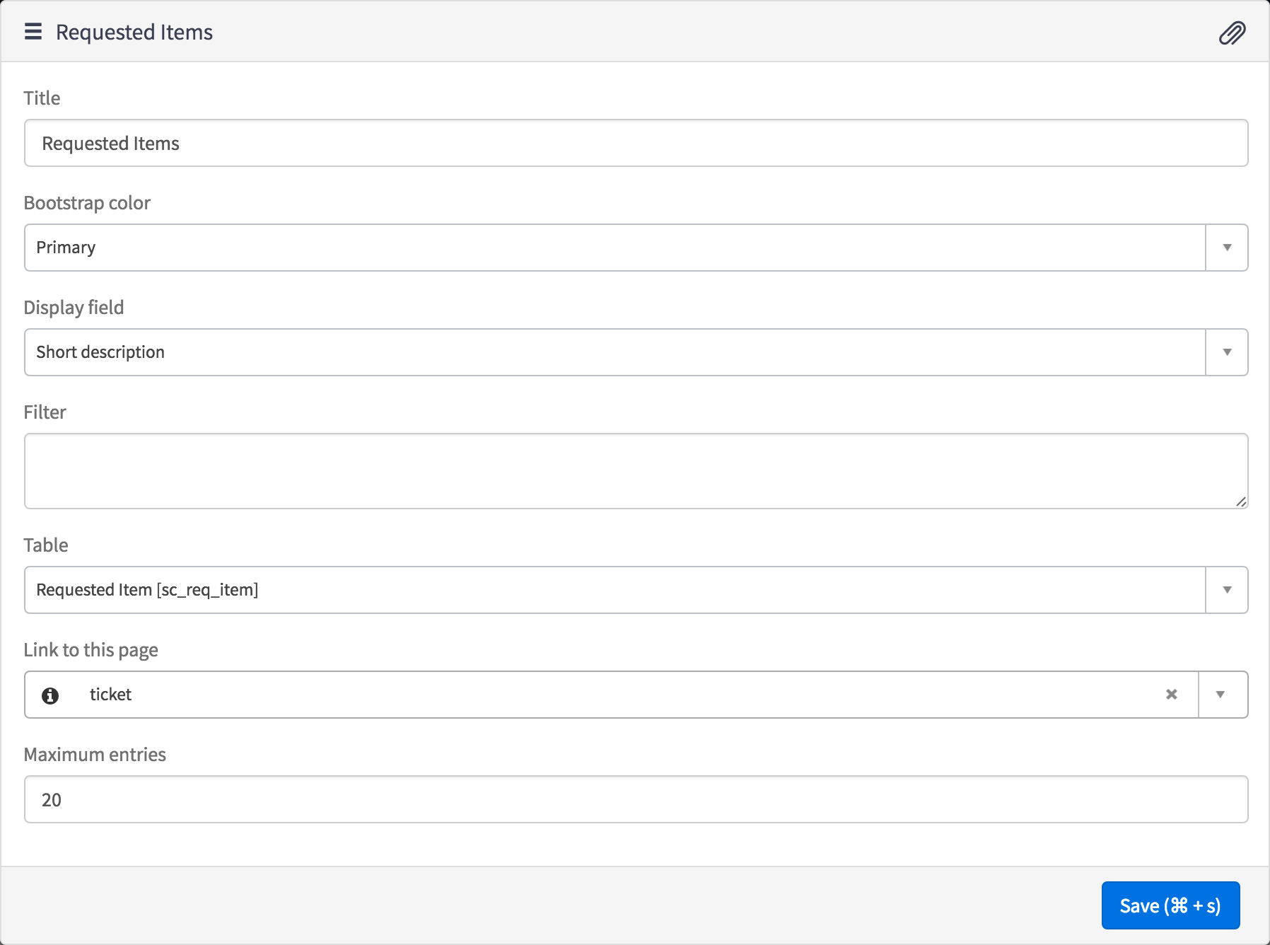 Requested Items instance options
