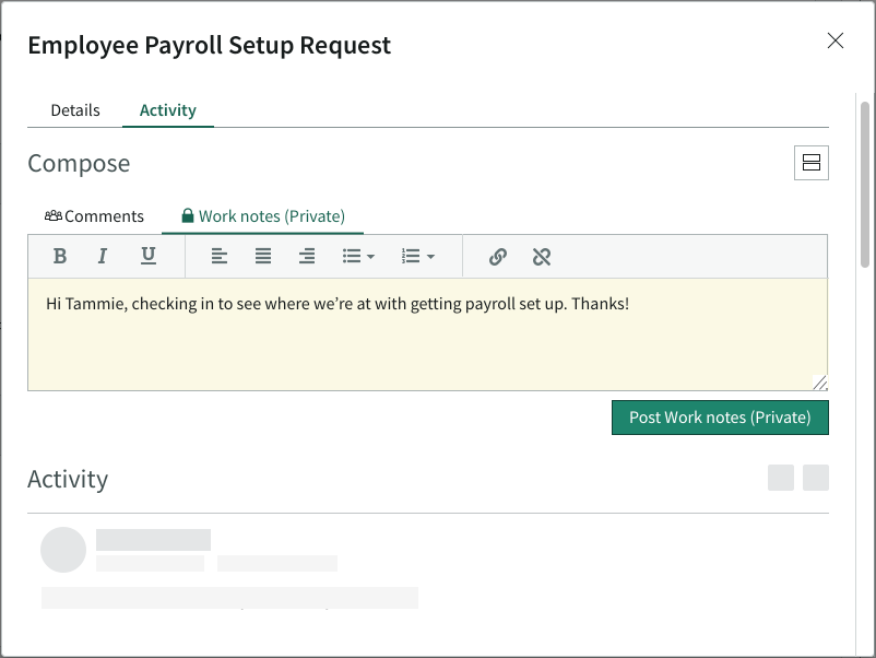 Activity steam modal displayed within playbook