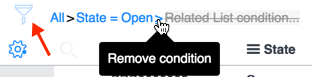 Remove a related list condition in List v2 filter