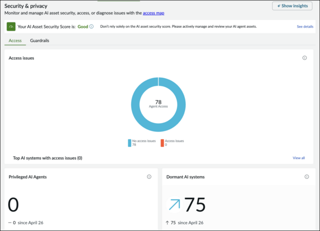 Security & privacy tab on the AI Control Tower dashboard.