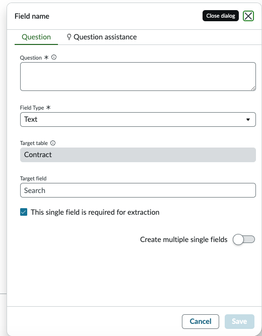 A question form used to specify the information that must be extracted from a document.