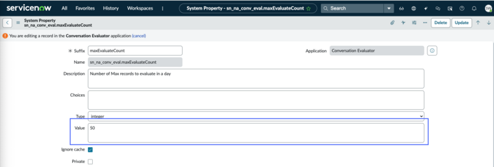 Update the Value field.
