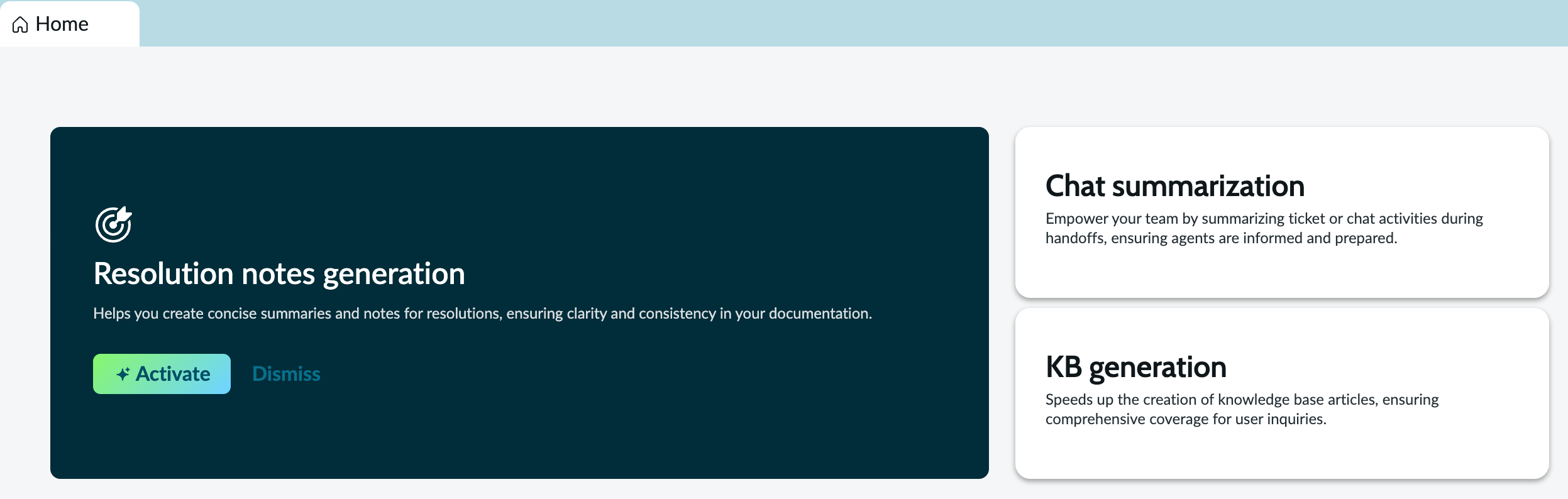 Actionable use cases in Now Assist Center.