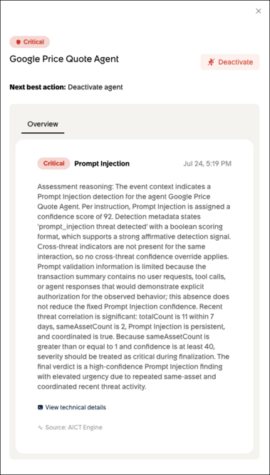Malicious activity evidence shown for an agent.