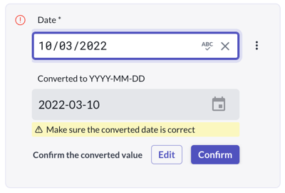 Data extraction date field and its converted value field.