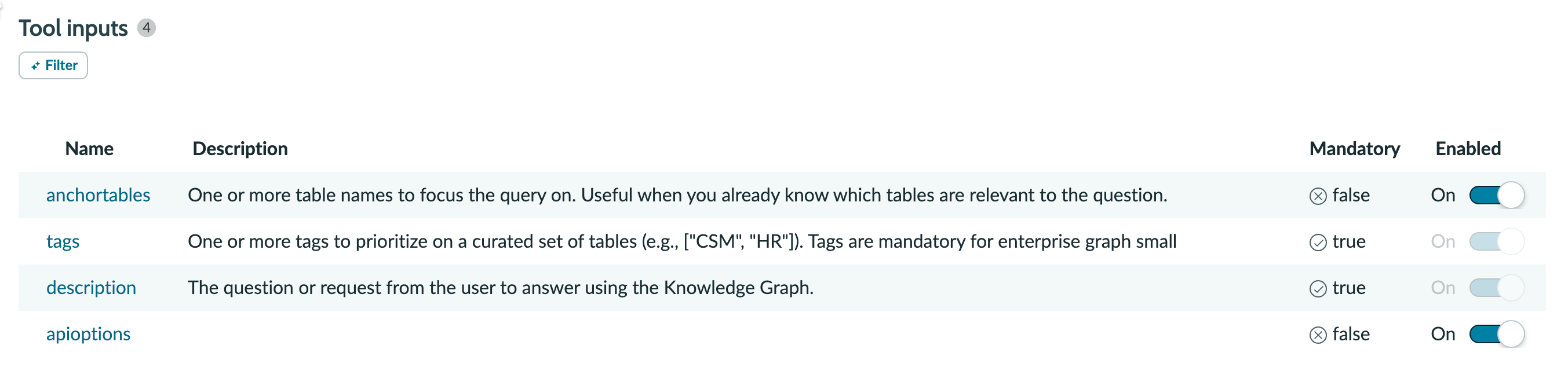 Tool input for Knowledge graph